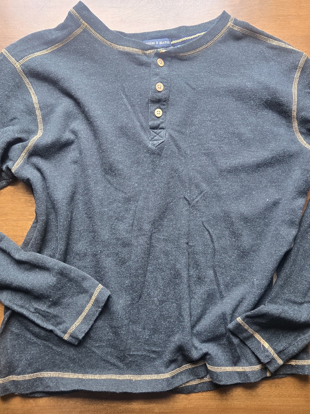 Washed Stoned & Beaten Thermal Shirt XL Gray Long Sleeve Henley Waffle Knit